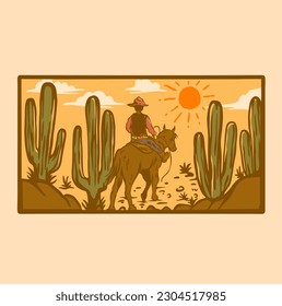 
Illustration vector graphic of COWBOY RIDING HOURSE for apparel design merchandise, such as logos on product packaging