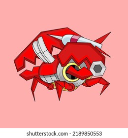 Illustration Vector Graphic Of Crab Robot With Missile Ready To Fight Good For Mascot Logo, Sticker, Clipart, Design For Tshirt