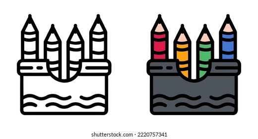 Illustration Vector Graphic of crayons paint, school draw, pencil icon. Color and black cartoon Gambar