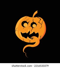 Illustration vector graphic of creepy halloween pumpkin sticking out tongue on black background good for halloween background templates, icons, halloween products, etc.