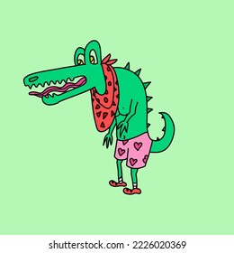 illustration vector graphic of crocodile character with colourful style, good for your project  or can use on background.