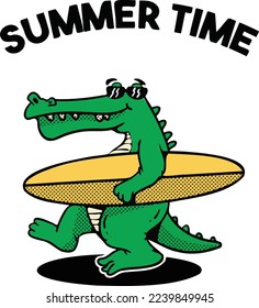 illustration vector graphic of crocodile surfing, perfect for sticker, tshirt and merchandise