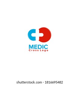 Illustration Vector Graphic of Cross Logo with Red and Blue Circle. Perfect to use for Medical Logo
