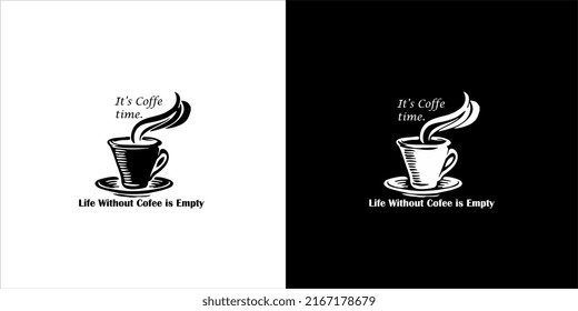 Illustration vector graphic of a cup of coffee black and white with good word. Perfect for coffee shop, coffee product etc.