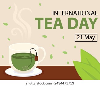 illustration vector graphic of cup filled with green tea on the table, perfect for international day, international tea day, celebrate, greeting card, etc.
