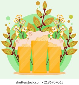 Illustration vector graphic of cups of beer with cute floral style. This illustration fits for merchandise, sticker, oktoberfest, etc.