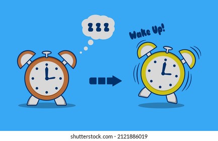 Illustration vector graphic of cute alarm wake up and sleep. Suitable for kid content animation.