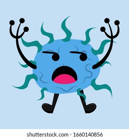 Illustration vector graphic of cute angry bacteria isolated on light blue background. Bacteriology concept design. Cute cartoon germ in flat style design. vector illustration EPS10.
