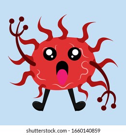 Illustration vector graphic of cute angry bacteria isolated on light blue background. Bacteriology concept design. Cute cartoon germ in flat style design. vector illustration EPS10.
