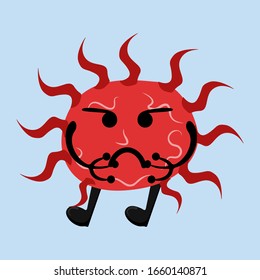 Illustration vector graphic of cute angry bacteria isolated on light blue background. Bacteriology concept design. Cute cartoon germ in flat style design. vector illustration EPS10.
