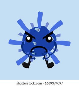 Illustration vector graphic of cute angry bacteria isolated on light blue background. Bacteriology concept design. Cute cartoon germ in flat style design. vector illustration EPS10.