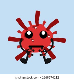 Illustration vector graphic of cute angry bacteria isolated on light blue background. Bacteriology concept design. Cute cartoon germ in flat style design. vector illustration EPS10.