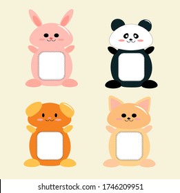 Illustration vector graphic of cute animals for memo design, like rabbit, panda, dog and cat.