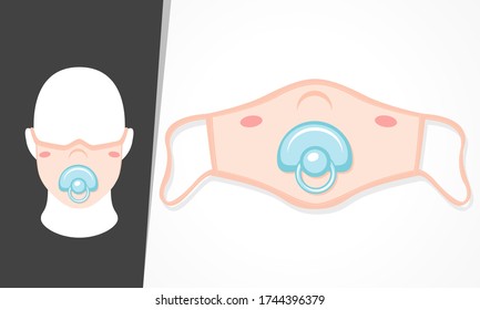 Illustration Vector Graphic Of Cute Baby Mouth Using Pacifier In Mask Design
