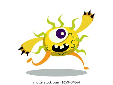 Illustration vector graphic of cute bacteria character running. Vector cartoon illustration of a virus, bacteria. Cartoon microbes. Simple vector illustration EPS10 isolated on white background.
