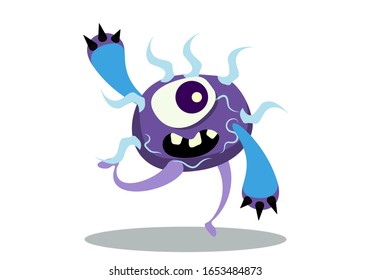 Illustration vector graphic of cute bacteria character running. Vector cartoon illustration of a virus, bacteria. Cartoon microbes. Simple vector illustration EPS10 isolated on white background.
