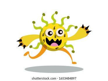 Illustration vector graphic of cute bacteria character running. Vector cartoon illustration of a virus, bacteria. Cartoon microbes. Simple vector illustration EPS10 isolated on white background.
