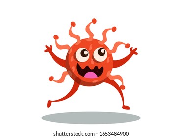 Ilustración vectorial gráfico de caracteres bacteria lindo corriendo. Dibujo vectorial de un virus, bacterias. Microbios de dibujos animados. Simple ilustración vectorial EPS10 aislado en fondo blanco.
