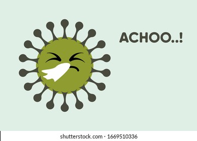 Illustration vector graphic of cute bacteria says achoo isolated on white background. Sneezing face good bacteria flat icon. Bacteriology concept design. Flat style design. 
