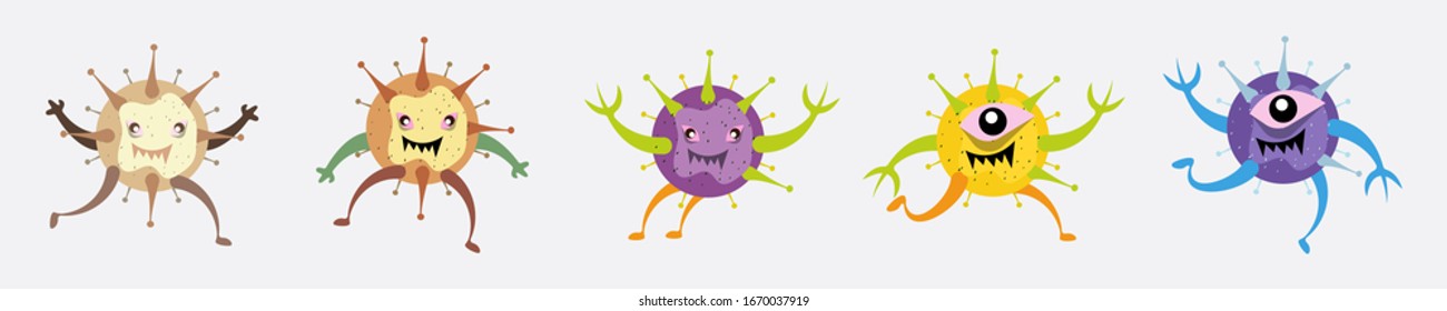 Illustration vector graphic of cute bacteria character running set collection. Vector cartoon illustration of a virus, bacteria. Simple vector illustration EPS10 isolated on white background.
