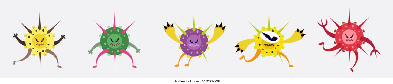 Illustration vector graphic of cute bacteria character running set collection. Vector cartoon illustration of a virus, bacteria. Simple vector illustration EPS10 isolated on white background.
