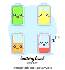 Illustration vector graphic of cute battery charge level with expessions