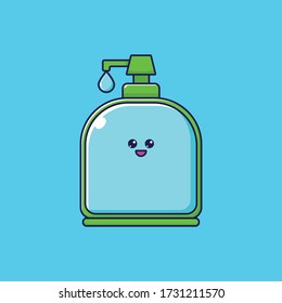 Illustration vector graphic of cute blue hand sanitizer, perfect for health and education products for children