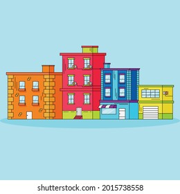 Illustration vector graphic of cute building, suitable for background, decoration, ornament, icon ,etc. 