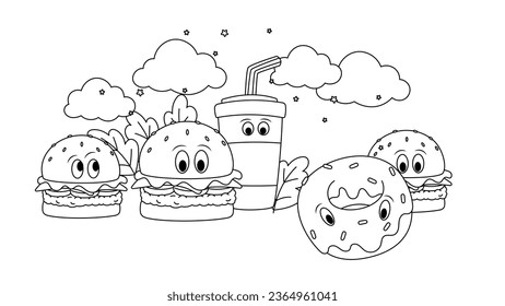 illustration vector graphic of cute burger,good for children coloring book