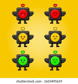 Illustration Vektorillustration-Grafik von Cute Cartoon-Ampeln mit gelbem Hintergrund.gut für Buchabdeckung, Vorlagensymbol, T-Shirt-Design usw.