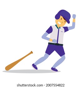 Illustration vector graphic of cute cartoon characters baseball athlete better, run. suitable for stickers, logo, mascot, children book, etc.