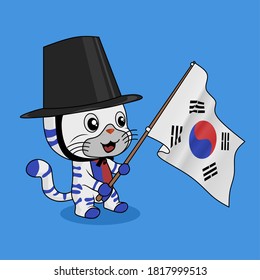 Illustration vector graphic of cute cat as a patriotism. Good for korean style. 