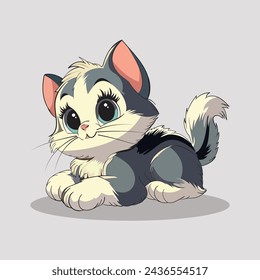 Illustration Vector Graphic of Cute Cat Cartoon in Grey With Separated Layer. Suitable for Manufacturing T-Shirt, Sticker, Coloring Book, etc. 