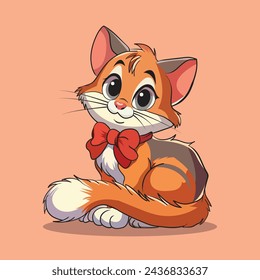 Illustration Vector Graphic of Cute Cat Cartoon in Orange With Separated Layer. Suitable for Manufacturing T-Shirt, Sticker, Coloring Book, etc. 