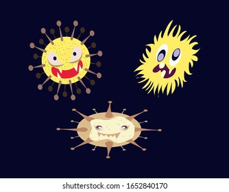 Illustration vector graphic of Cute character of germ, bacteria and virus set collection. Microbe, Pathogen, Virus icon. Cartoon microbes. Cute cartoon germ in flat style design. vector EPS10.