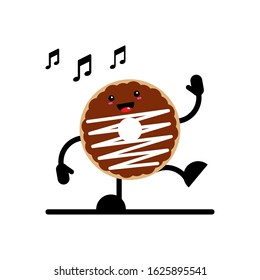illustration vector graphic of cute chocolate donuts is dancing happily, Perfect for mascot characters and logos