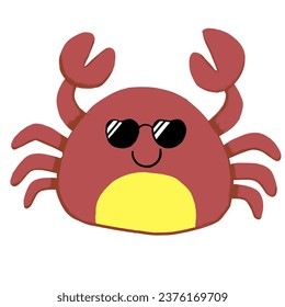 Illustration vector graphic of cute crab with glasses. good for animation, cartoon character, etc.