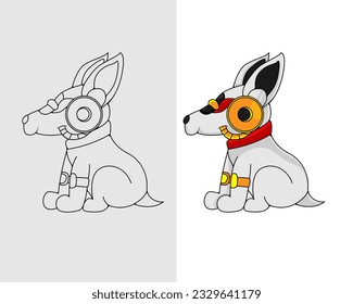 Illustration Vector Graphic Of Cute Cyborg Of Dog Good For Character, Mascot, Cloring Book