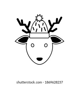 Illustration vector graphic of cute deer animal with christmas hat icon. Concept flat design. Perfect for poster, banner, web, symbol, application, card, template, coverbook, logo, cartoon, etc.