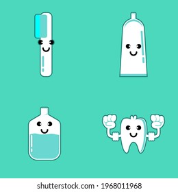 Illustration vector graphic of cute dental care , good for kanpanye dental health posters, tools, mascot logos,stickers,toys,education,etc.