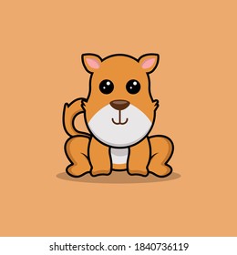 Illustration vector graphic of a cute dog sitting. Orange background. Perfect for children print and children book cover.