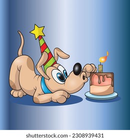 illustration vector graphic of cute a dog blows out birthday candles