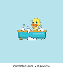 illustration vector graphic of cute duck is taking a bath
