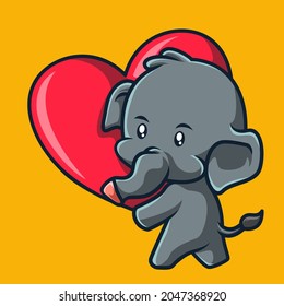 Illustration vector graphic of cute elephant carrying love symbol. Perfect for barbershop logo illustration, mascot, valentine clip art, or etc.