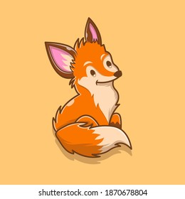 Illustration vector graphic of Cute Fox sitting. Animal logo concept. Flat cartoon style