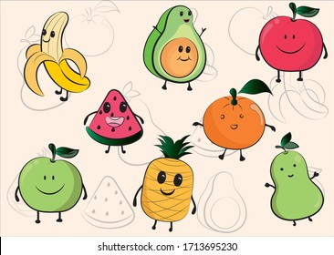 Illustration Vector Graphic Cute Fruits Emoji Stock Vector (Royalty ...