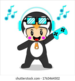 illustration vector graphic of cute and funny penguin cartoon character fit for mascot and symbol