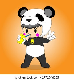  illustration vector graphic of cute and funny panda cartoon character. Perfect for mascot, symbol and etc