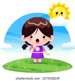 Illustration vector graphic of Cute Girl Saying Oops. Perfect for children books cover, children book illustration,game illustrations, game asset,animation,etc