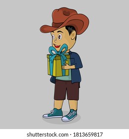 Illustration vector graphic of Cute guy giving gifts. Perfect for express happiness on a special day. 
